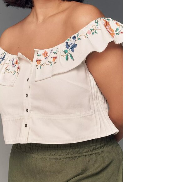 NEW Anthropologie Pilcro Embellished Ruffle Collar Top size XS nwt floral - Picture 3 of 8